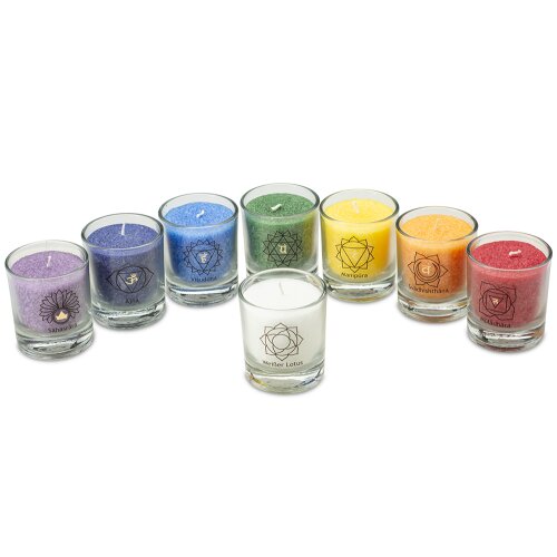 CHAKRA candle, ca. 6 cm, mix carton 8 pieces / colours