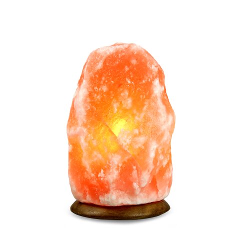 Beleuchteter Salzkristall ROCK, ca. 1,5-2 kg, mit Holzsockel