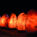 Illuminated Salt Crystal ROCK, ca. 1.5-2 kg, with wooden...