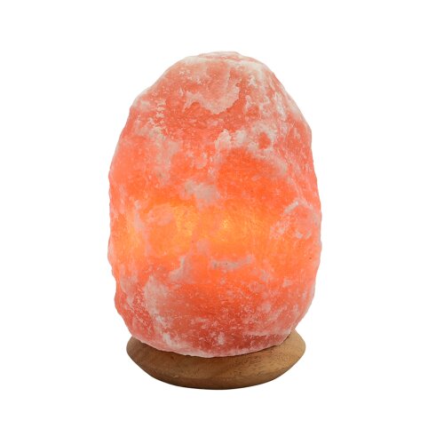 Illuminated Salt Crystal ROCK, ca. 2-3 kg, with wooden base