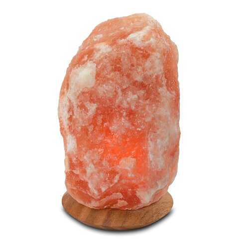 Illuminated Salt Crystal ROCK, ca. 4-6 kg, with wooden base