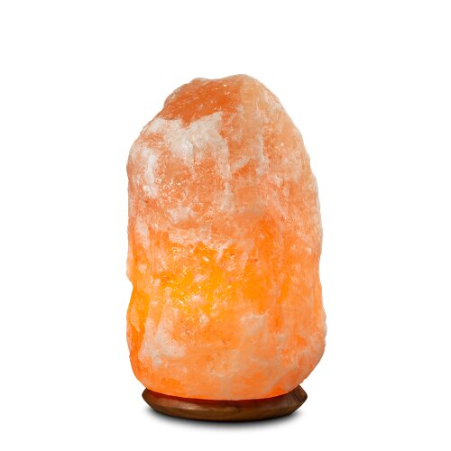 Illuminated Salt Crystal ROCK, ca. 18-22 kg, with wooden base