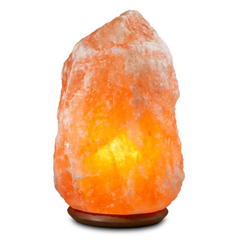 Illuminated Salt Crystal ROCK, ca. 35-50 kg, with wooden base
