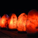 Illuminated Salt Crystal ROCK, ca. 35-50 kg, with wooden...