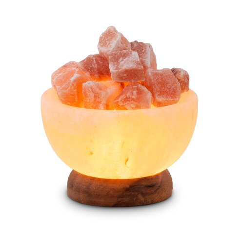 USB Salt Bowl PETITE ROUND, with salt crystals, with wooden base, Ø ca. 9 cm, H ca. 4 cm