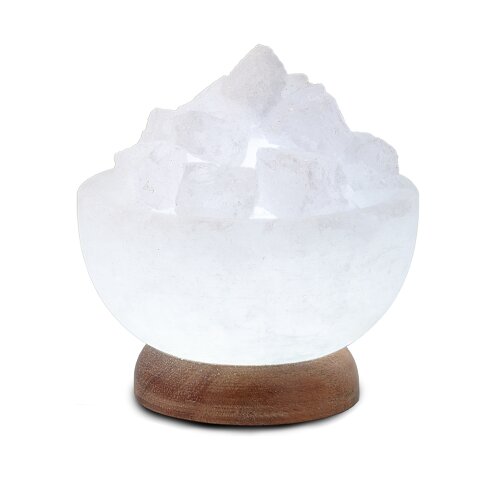 Illuminated Salt Crystal Bowl PETITE ROUND, White Line, with salt crystals, incl. LED-appliance