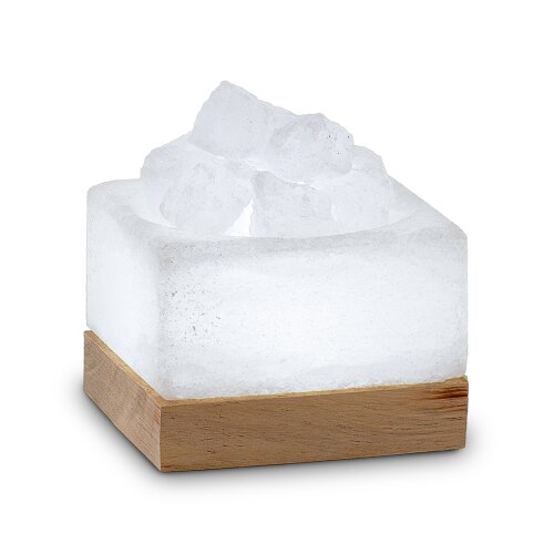 Illuminated Salt Crystal Bowl PETITE CUBE, White Line, with salt crystals, incl. LED-appliance