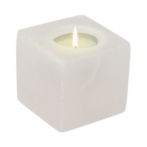 Salt Crystal Tealight Candleholder CUBE White Line