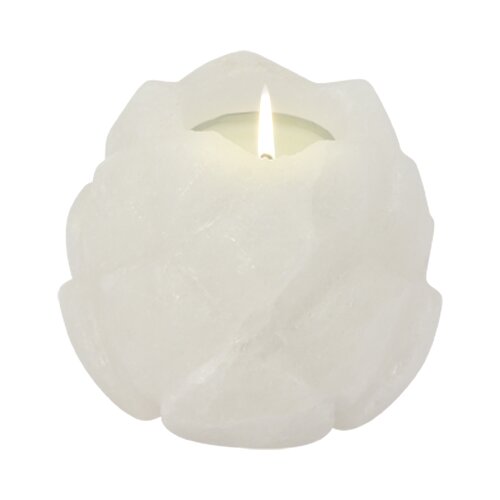 Salt Crystal Tealight Candleholder LOTUS FLOWER White Line