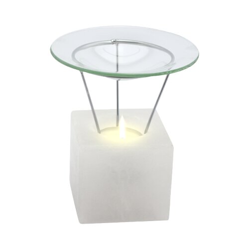 Salt Crystal Aroma Lamp PETITE CUBE, White Line, ca. 1000 g, Height ca. 14 cm