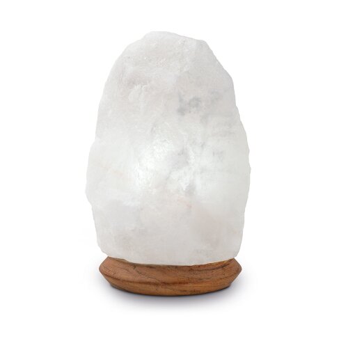 Illuminated Salt Crystal USB-Rock, White Line, with wooden base, Hight ca. 10 cm
