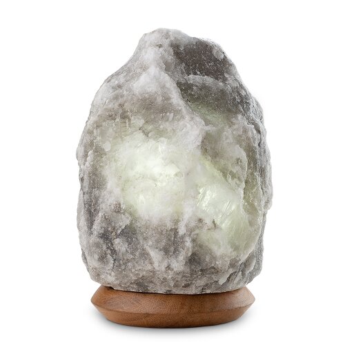 Beleuchteter Salzkristall ROCK, Grey Line, ca. 2-3 kg, mit Holzsockel
