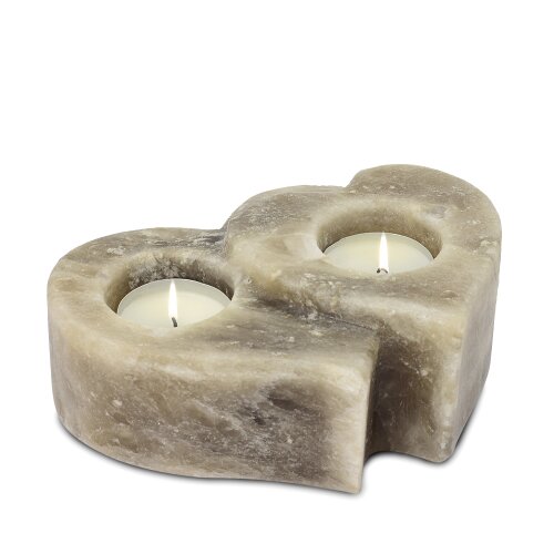 Salt Crystal Tealight Candleholder TWIN HEART Grey Line