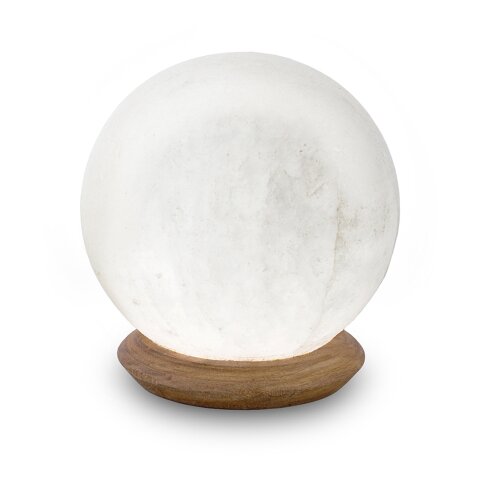 USB BALL, White Line, with wooden base, Ø ca. 9 cm