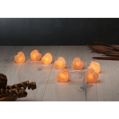 Illuminated Salt Crystal FIRE STONES HEART, 8 crystals, incl. LED fairy lights