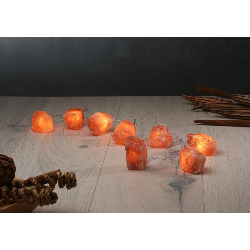 Illuminated Salt Crystal FIRE STONES ROCK, 8 crystals, incl. chain of lights