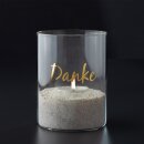Lantern, with golden label "Danke", Glass small, Ø ca. 8 cm, Height ca. 11 cm