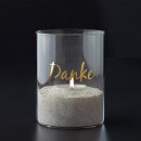 Windlicht, mit goldenem Etikett "Danke", Glas...