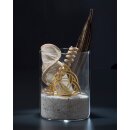 Windlicht, mit goldenem Etikett "Keltischer Knoten", Glas klein, Ø ca. 8 cm, Höhe ca. 11 cm