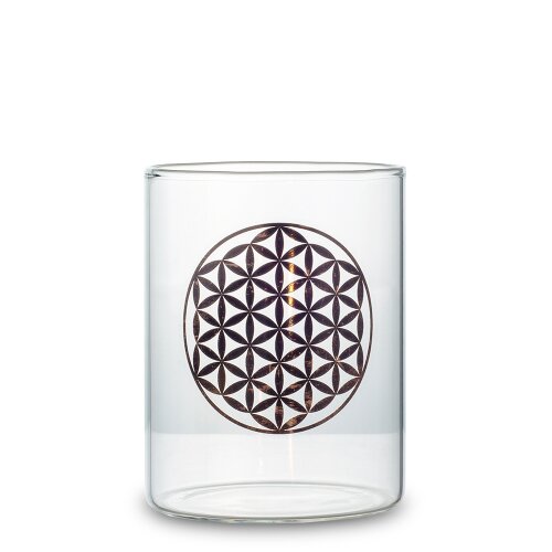 Lantern, with Vintage-Rust-Label Flower of Life, Glass small, Ø ca. 8 cm, Height ca. 11 cm