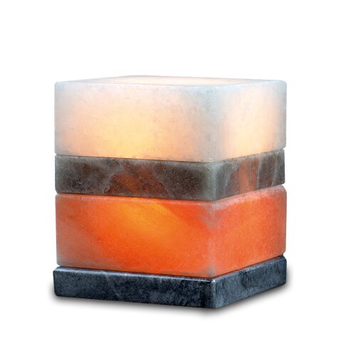 Illuminated Salt Crystal CUBE, Multicolor, ca. 5-6 kg, with marble base