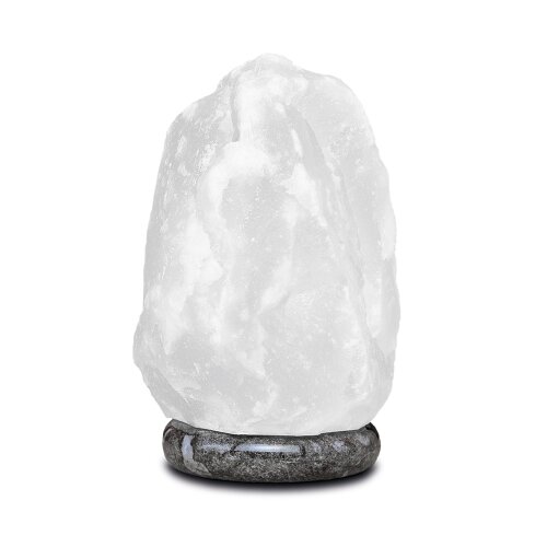 Illuminated Salt Crystal ROCK, White Line, ca. 2-3 kg, with marble base