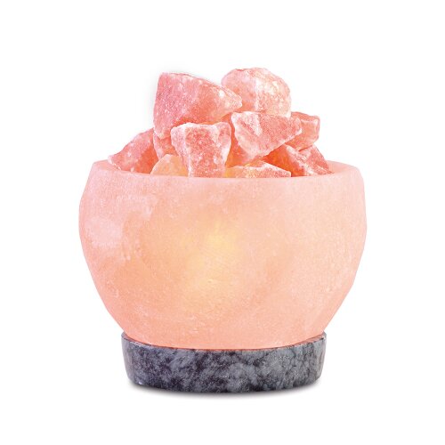Illuminated Salt Crystal bowl ROUND, with marble base, ca. 2 kg, Ø ca. 12,5 cm