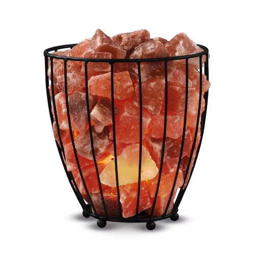 Illuminated Fire Basket large, BLACK, with salt crystal chunk