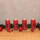 Palmwachs-Kerzen, ADVENT-SET 1-4 Rot, mit Etikett, Ø ca. 6 cm, Höhe ca. 14 cm