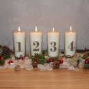 Palmwax Candles, ADVENT-SET 1-4 White, with label, Ø ca. 6 cm, Height ca. 14 cm
