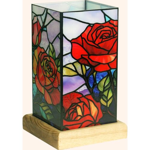 Art Light Rose mit Holzsockel 10x10x16,5 cm