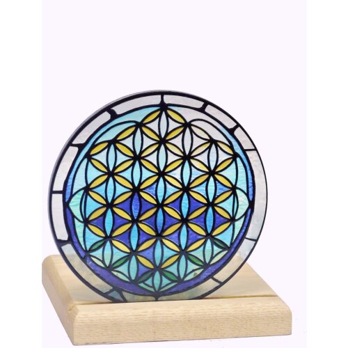 Art Light Teelichhalter Blume des Lebens mit Holzsockel 10,3x10,3x11 cm