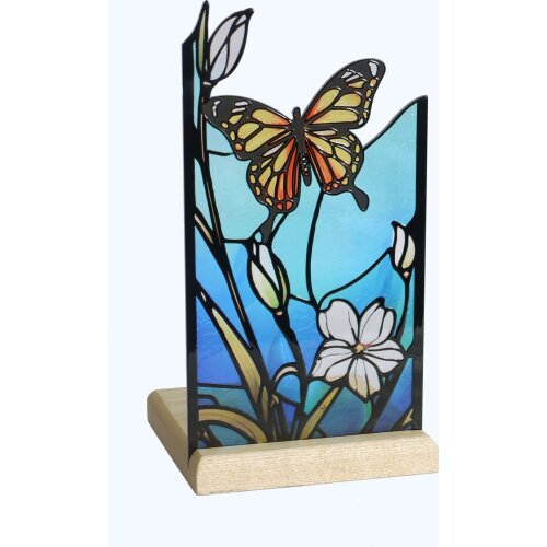 Art Light Teelichhalter Schmetterling mit Holzsockel 10,3x10,3x19,5cm